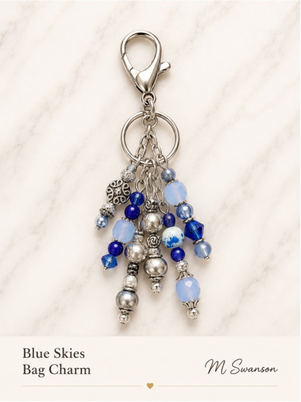 NEW One of a Kind Blue Skies Handmade Beaded Bag Charm Keychain (#27)